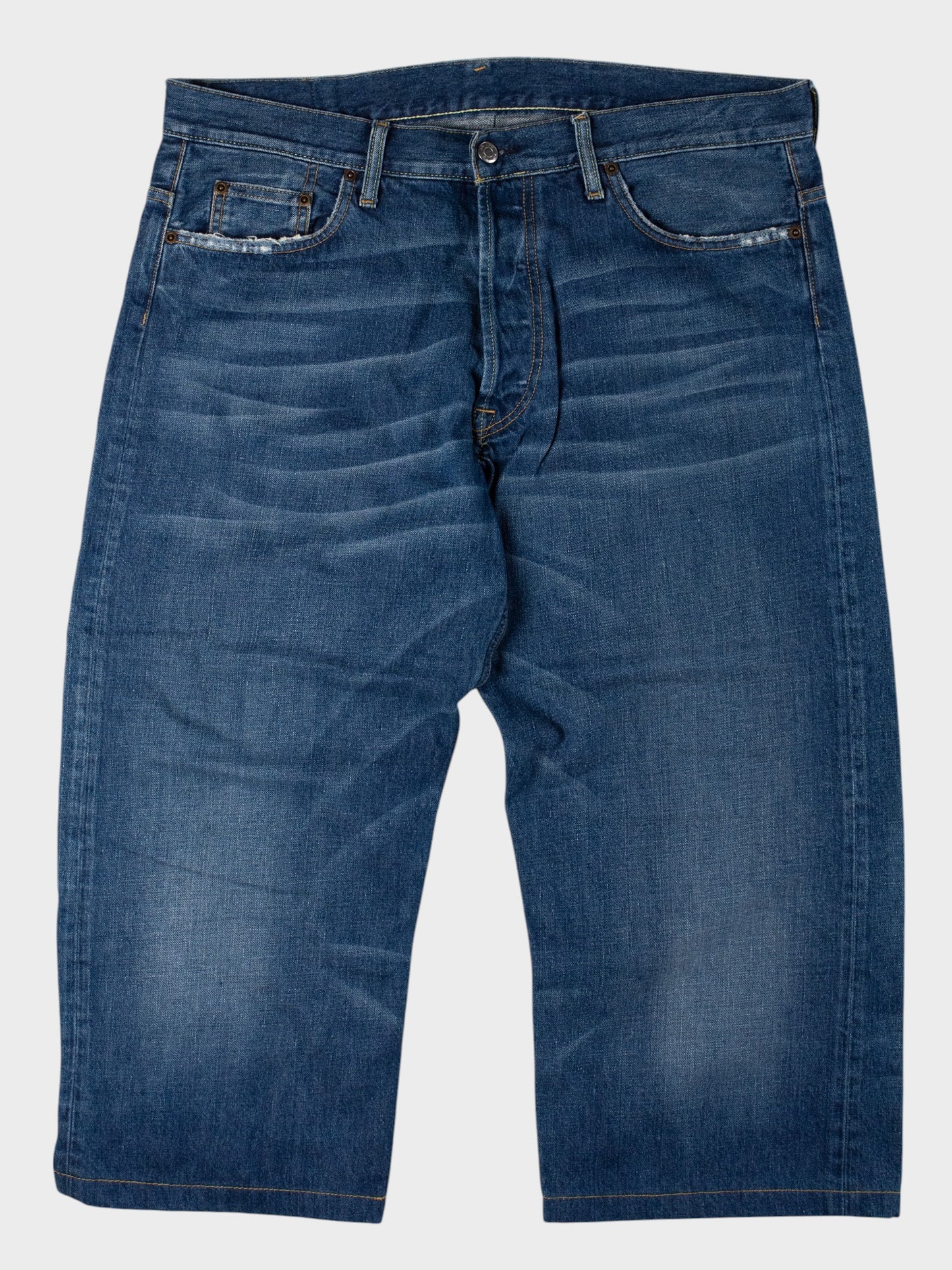 Y-3 - A/W 2005 - leather stripes denim shorts - size 38 (XL)