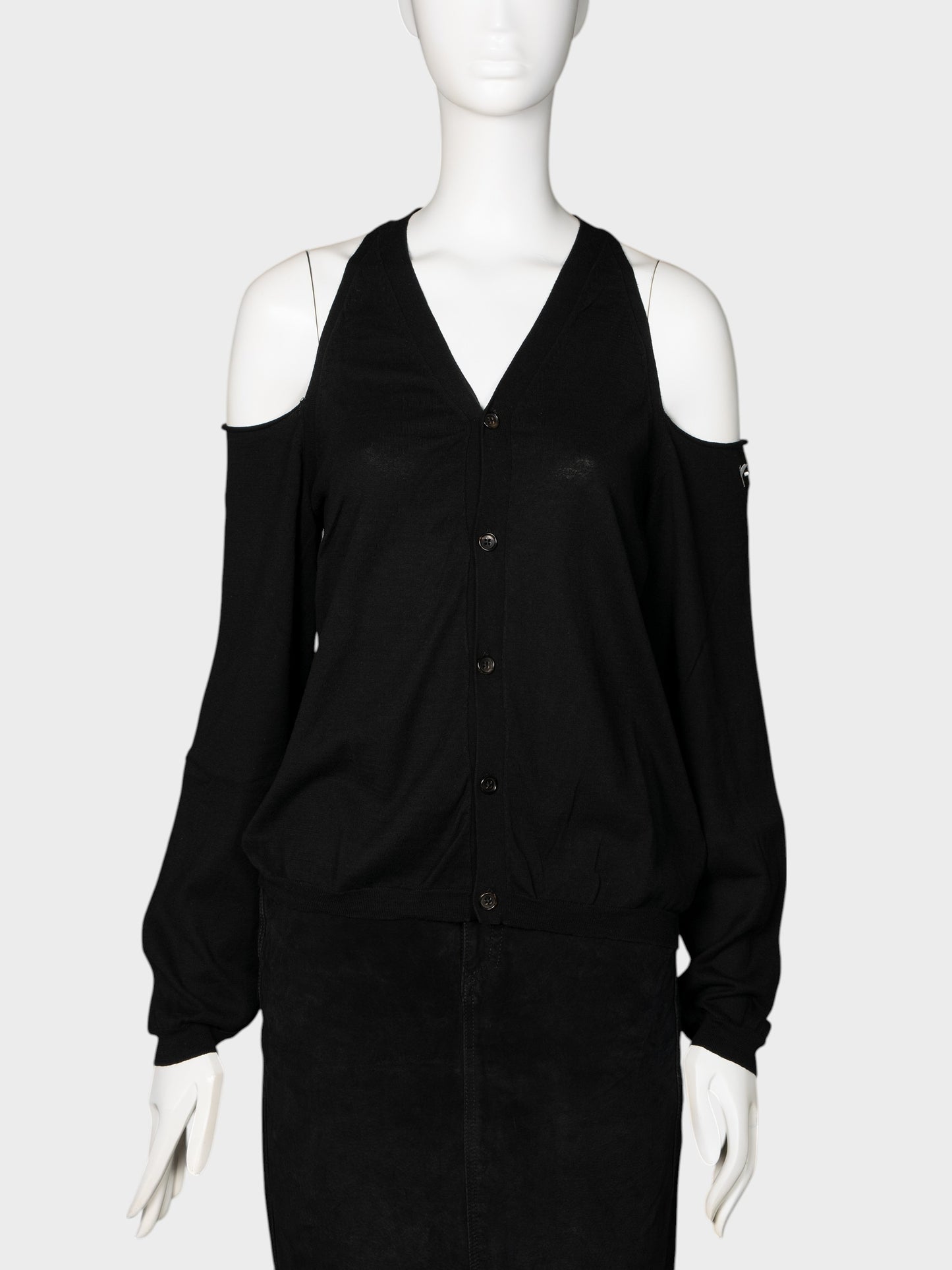 Y-3 - S/S 2010 - cutout shoulder cotton cardigan (black) - women's size L