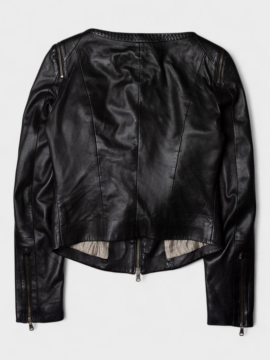 Very Special Pieces of Vespucci - leather jacket with shoulder zips - women's size 38