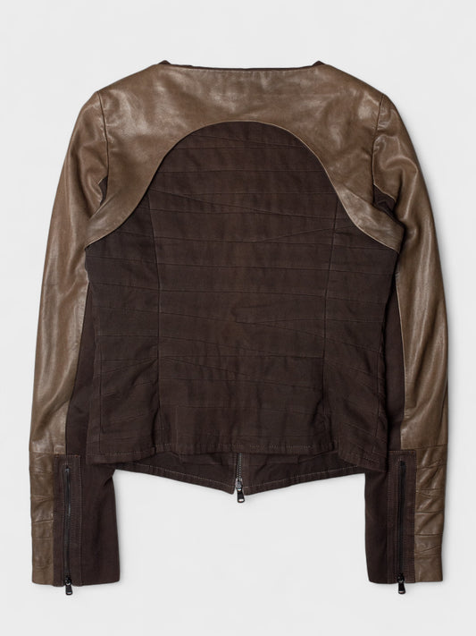 Very Special Pieces of Vespucci - patchwork cotton and leather jacket - women's size 38
