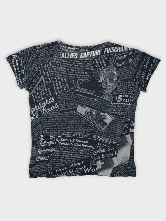 Y's by Yohji Yamamoto - S/S 2005 - St. Louis Globe Democrat print sheer t-shirt - women's size 3