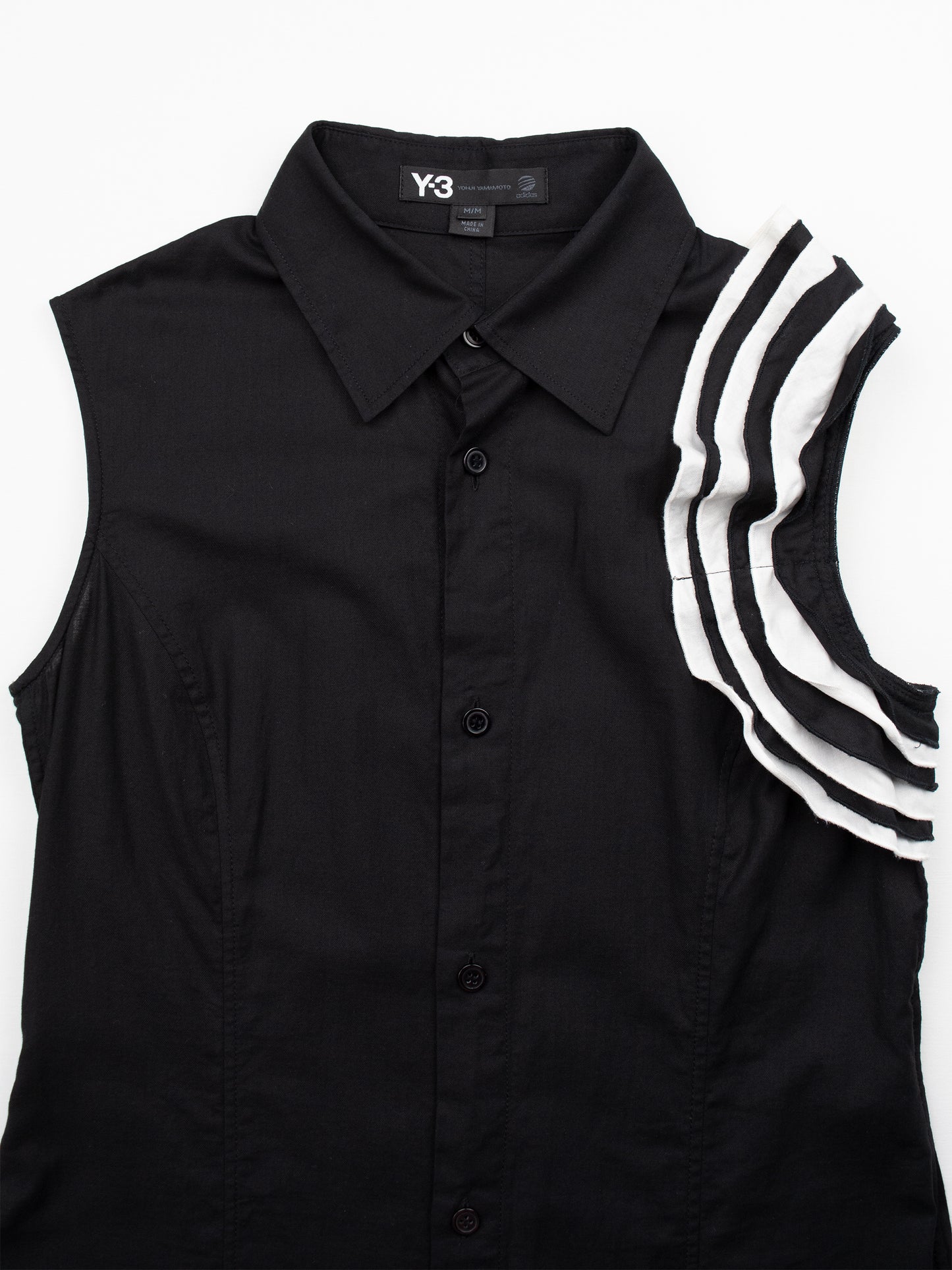 Y-3 - S/S 2009 - button-up midi dress with layered ruffle shoulder detail - size M