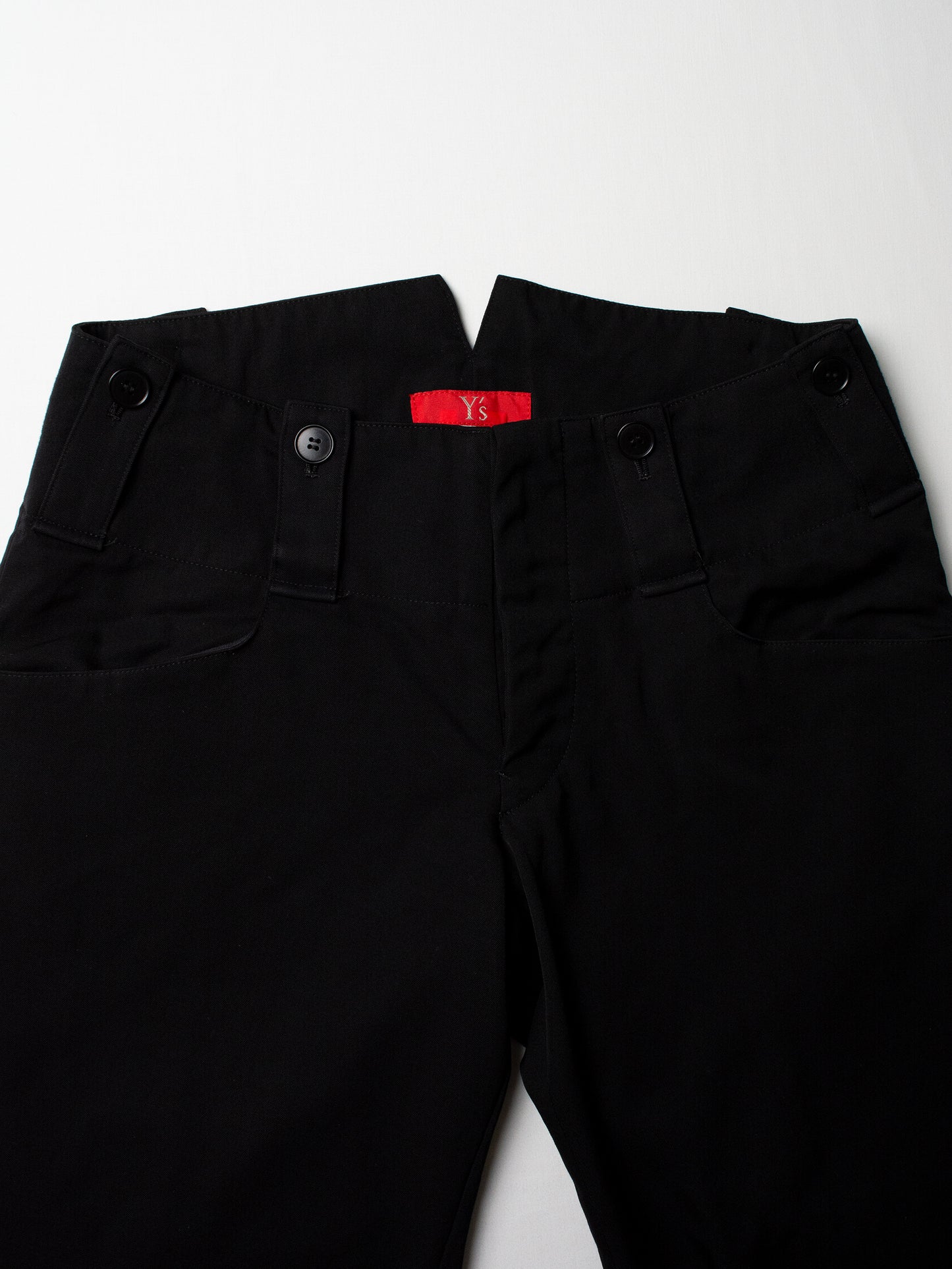 Y's Red Label - A/W 2007 - low waist wool pants with button belt loops (black) - women's size 3