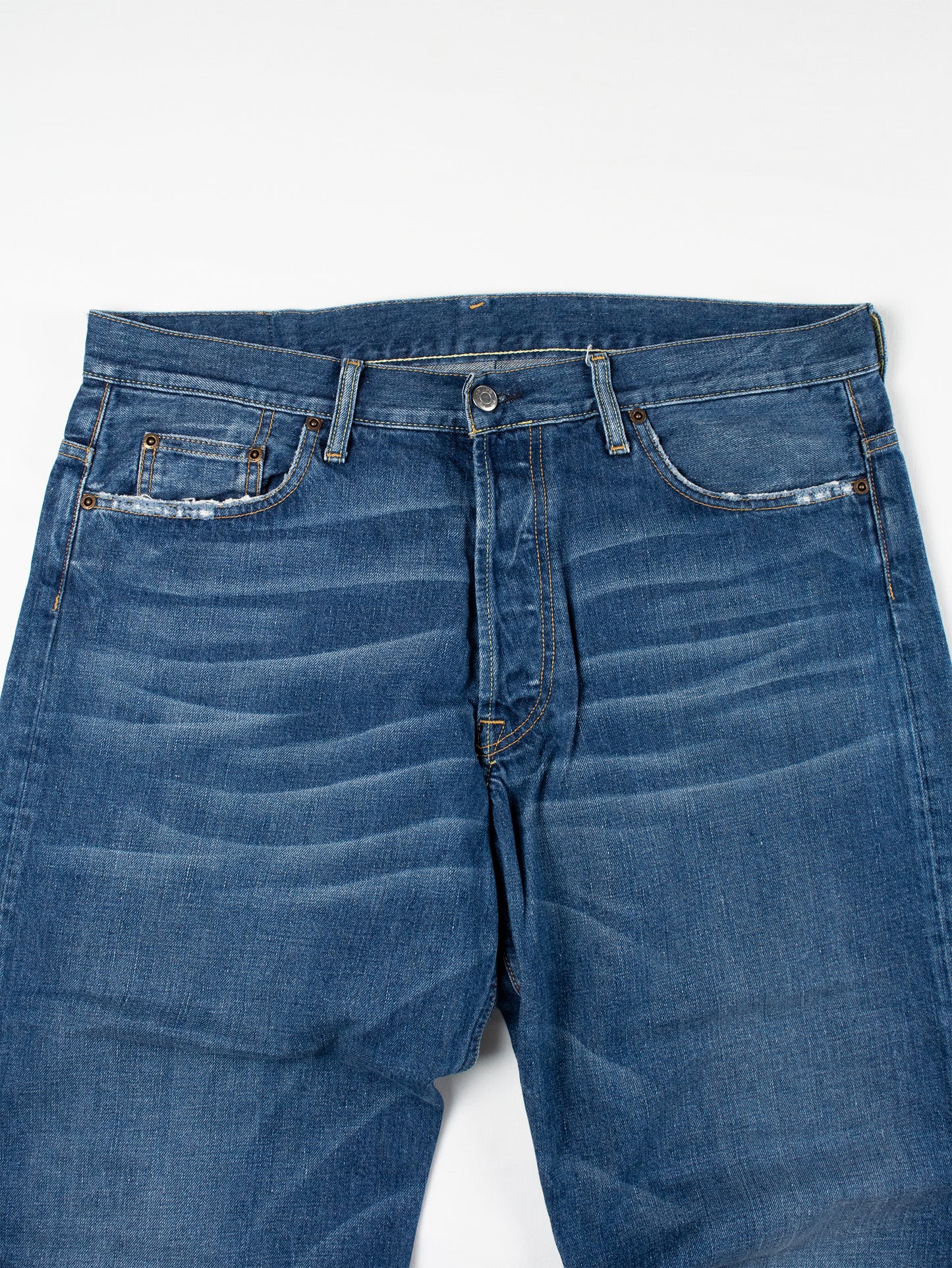Y-3 - A/W 2005 - leather stripes denim shorts - size 38 (XL)