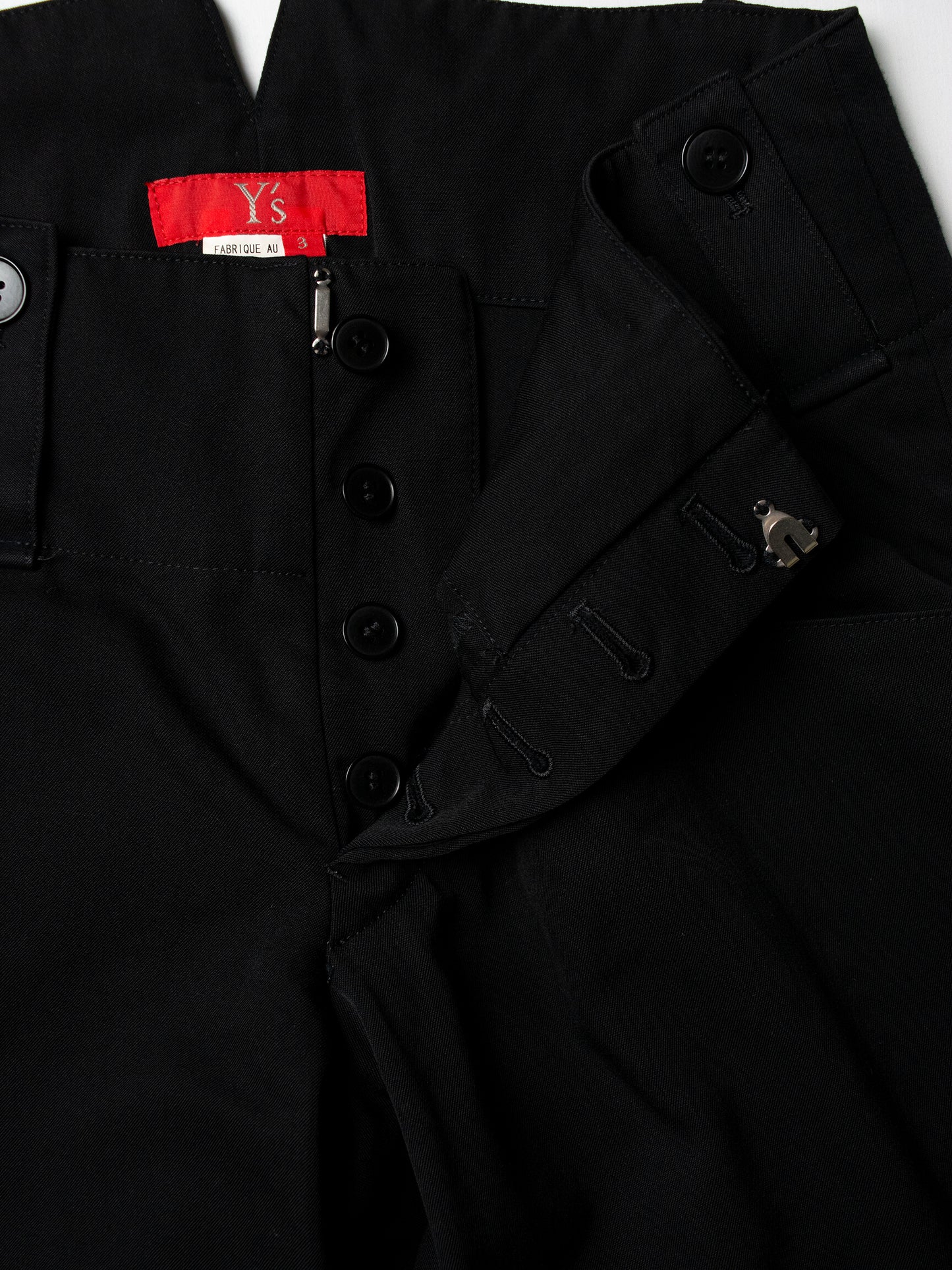 Y's Red Label - A/W 2007 - low waist wool pants with button belt loops (black) - women's size 3