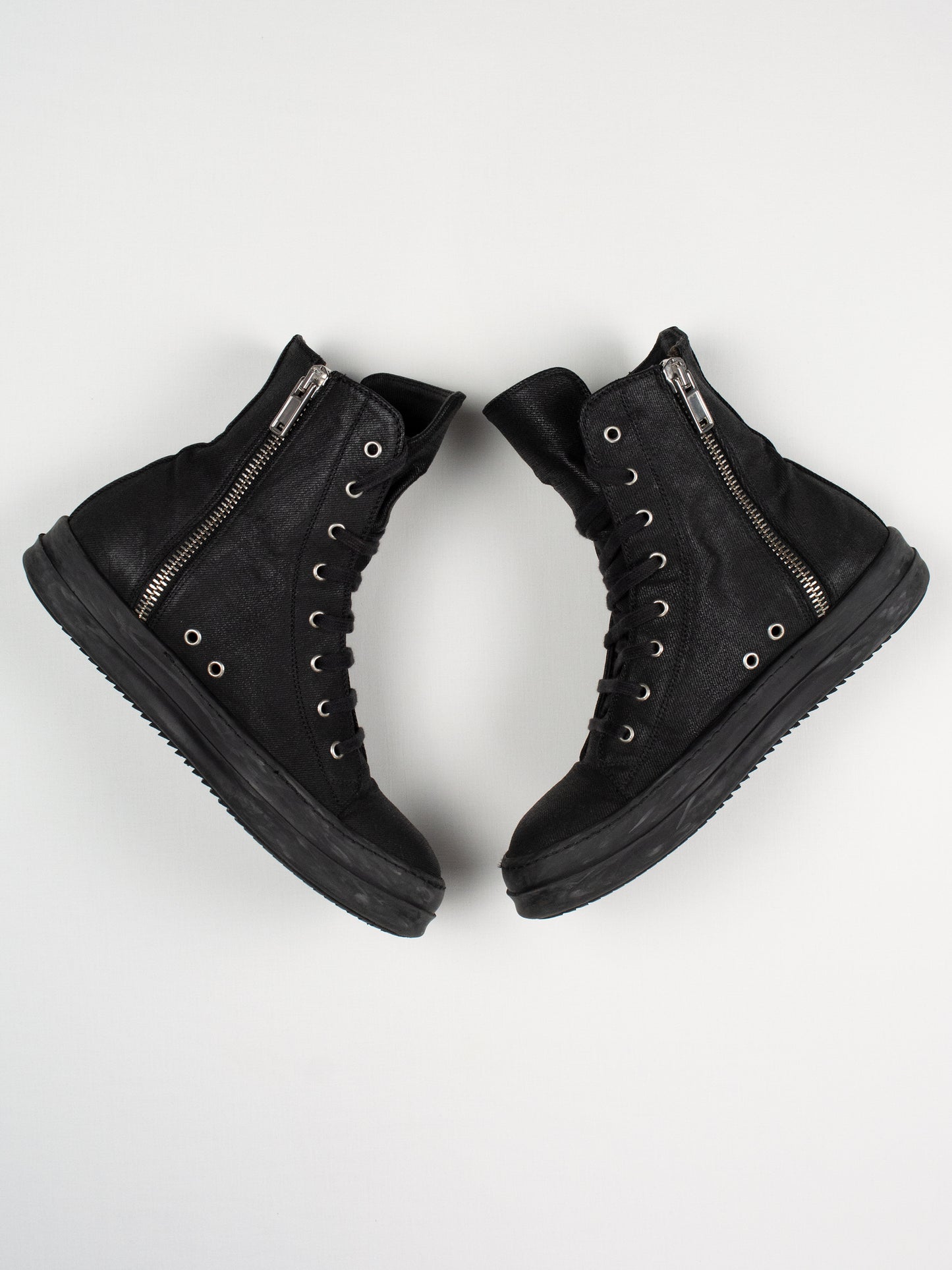 Rick Owens DRKSHDW - A/W 2014 - "Ramones" denim vegan sneakers (Black Wax) - size 42