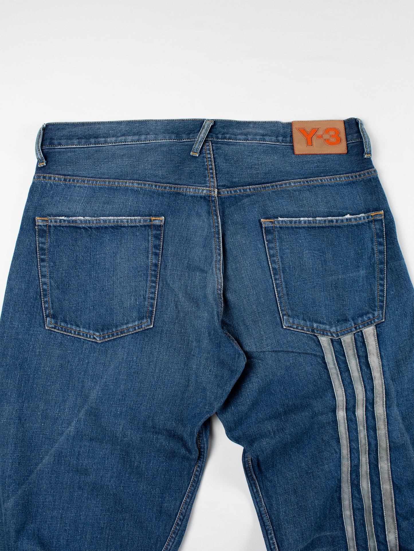 Y-3 - A/W 2005 - leather stripes denim shorts - size 38 (XL)