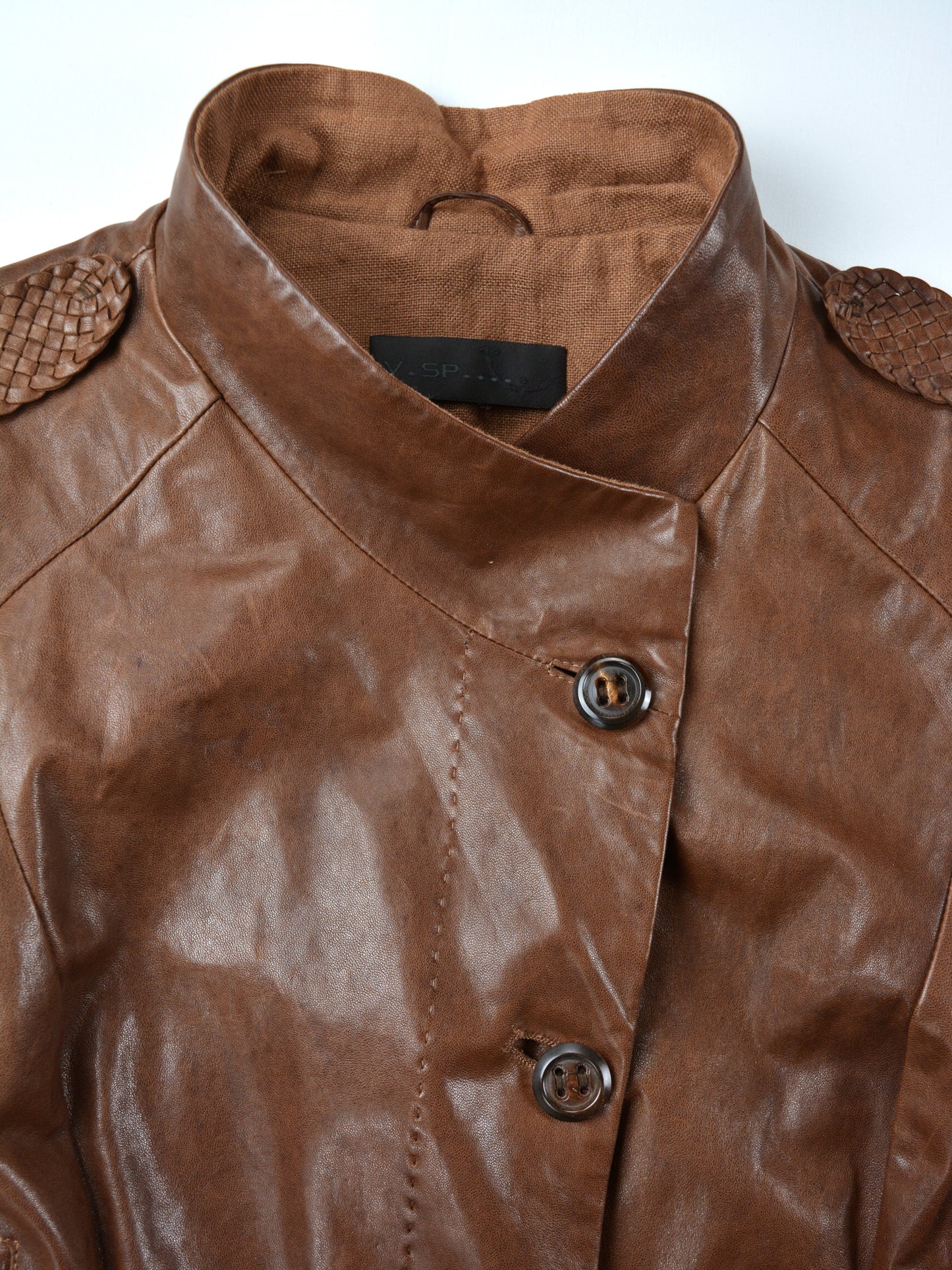Very Special Pieces of Vespucci - leather jacket with woven detail - women's size 40