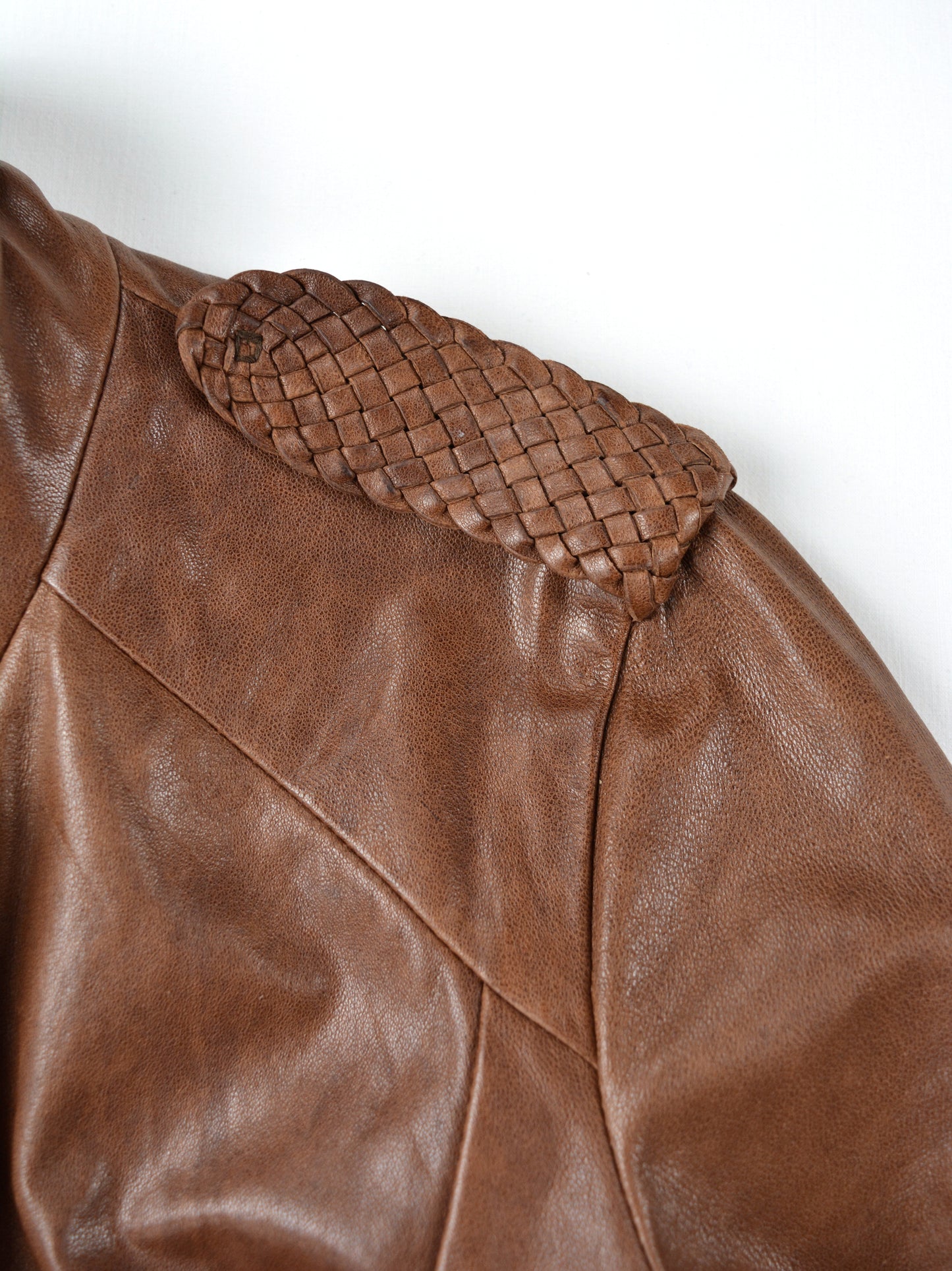 Very Special Pieces of Vespucci - leather jacket with woven detail - women's size 40