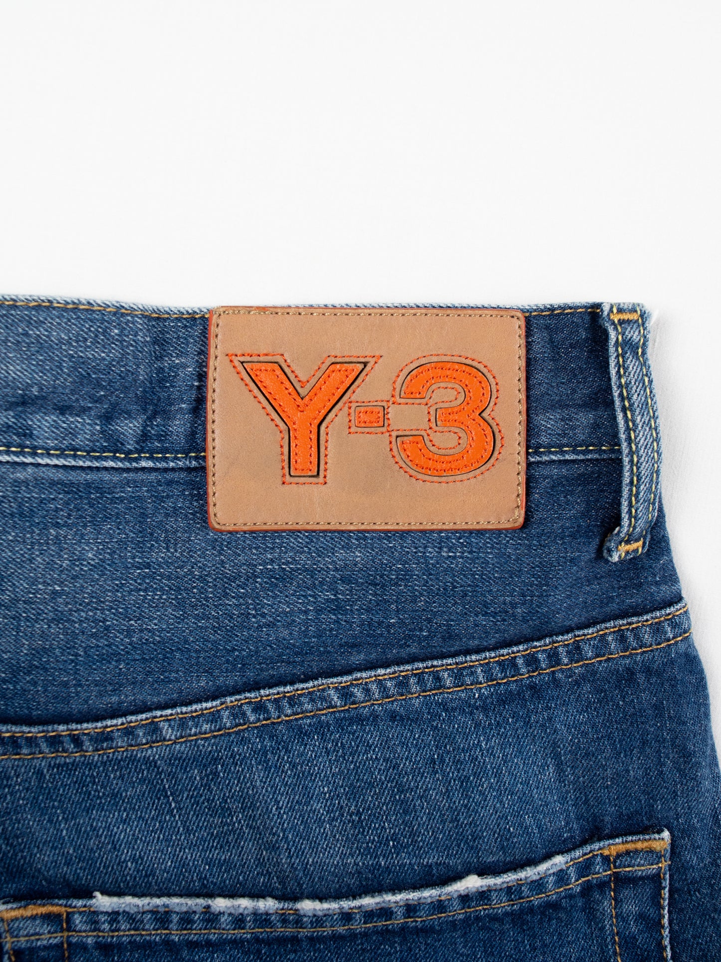 Y-3 - A/W 2005 - leather stripes denim shorts - size 38 (XL)