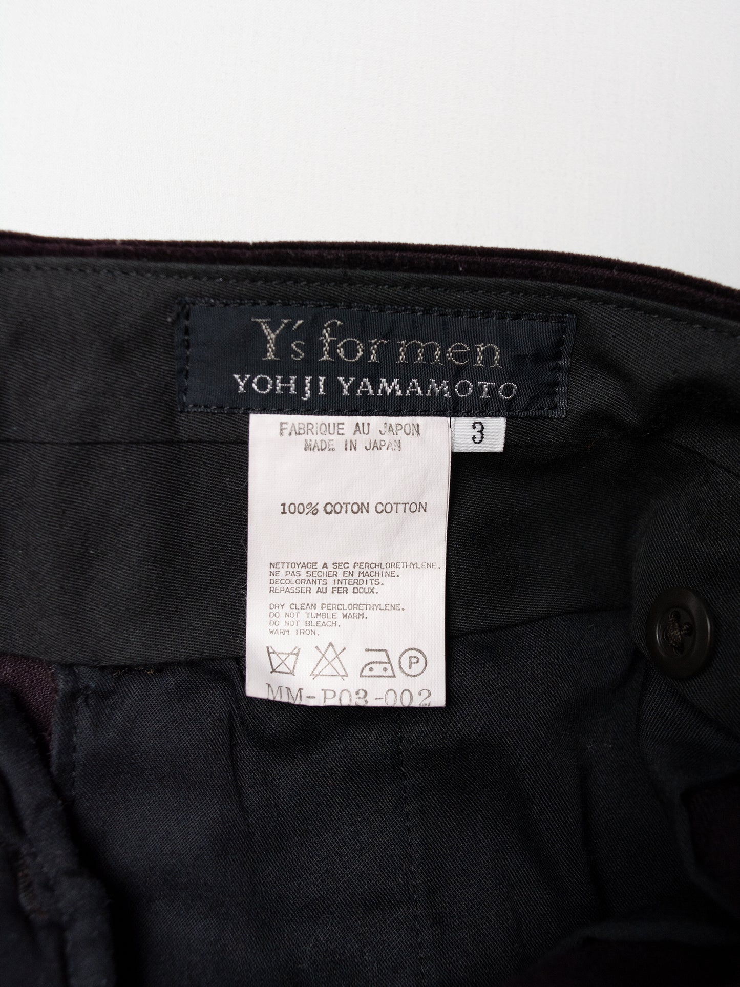 Y's for men - A/W 2002 - corduroy wide leg pants - size 3