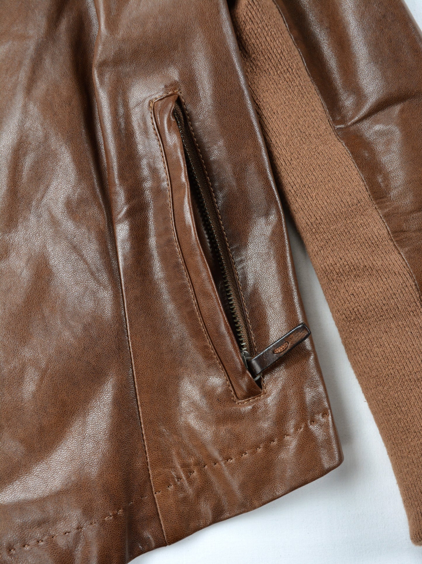 Very Special Pieces of Vespucci - leather jacket with woven detail - women's size 40