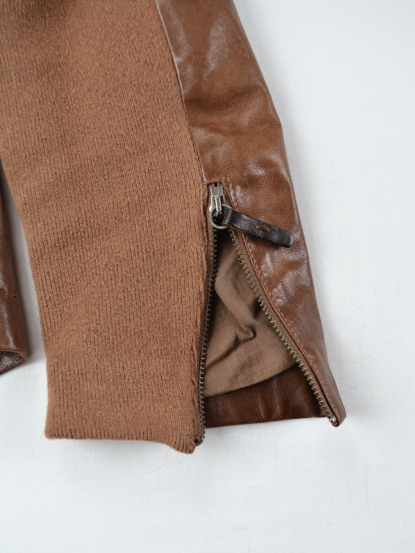 Very Special Pieces of Vespucci - leather jacket with woven detail - women's size 40