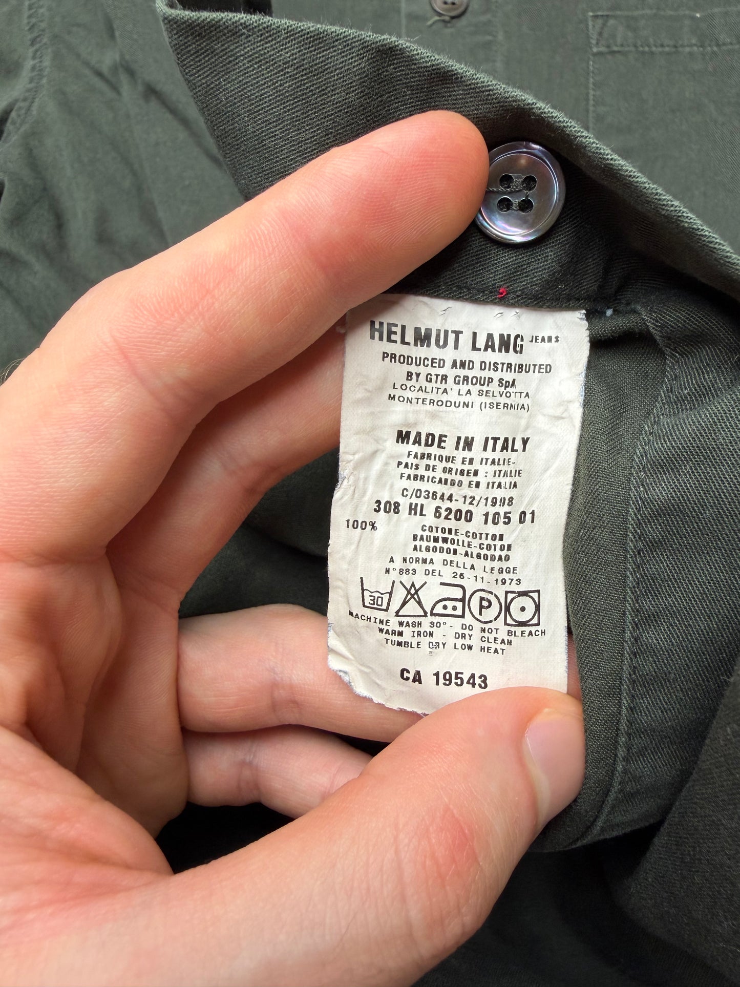 Helmut Lang Jeans S/S 1999 green shirt - men's size 48