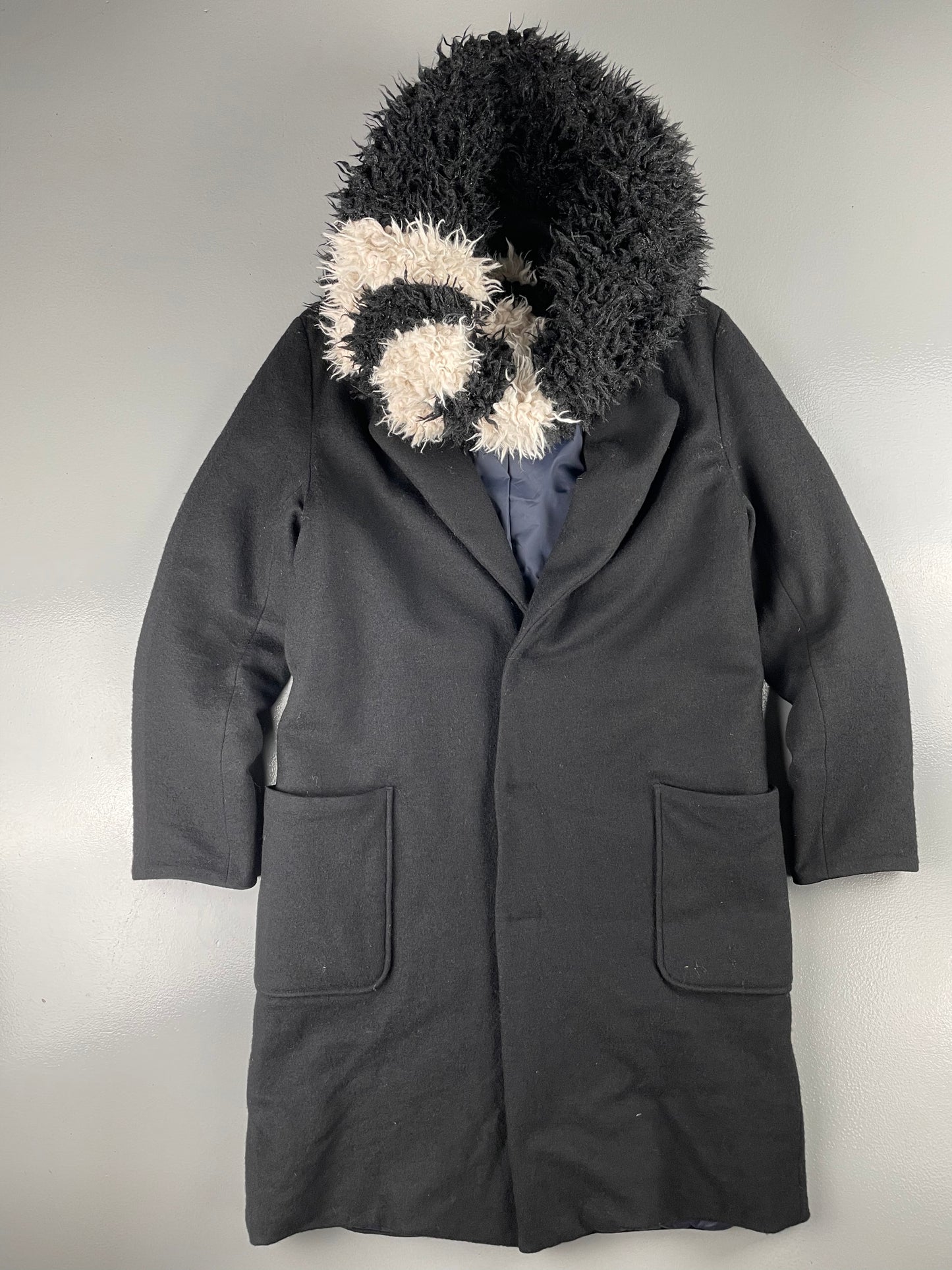 Y-3 A/W 2014 reversible wool coat with removable faux fur collar - women's size M