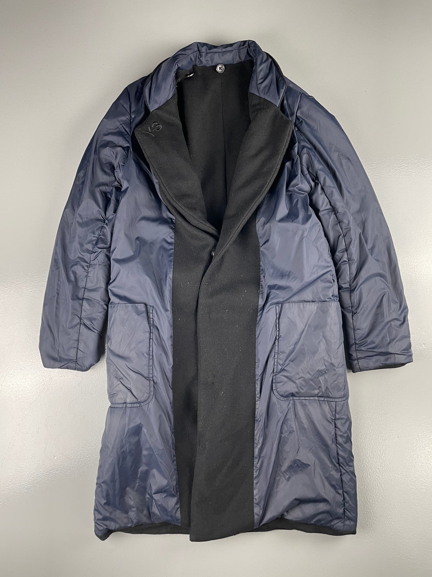 Y-3 A/W 2014 reversible wool coat with removable faux fur collar - women's size M