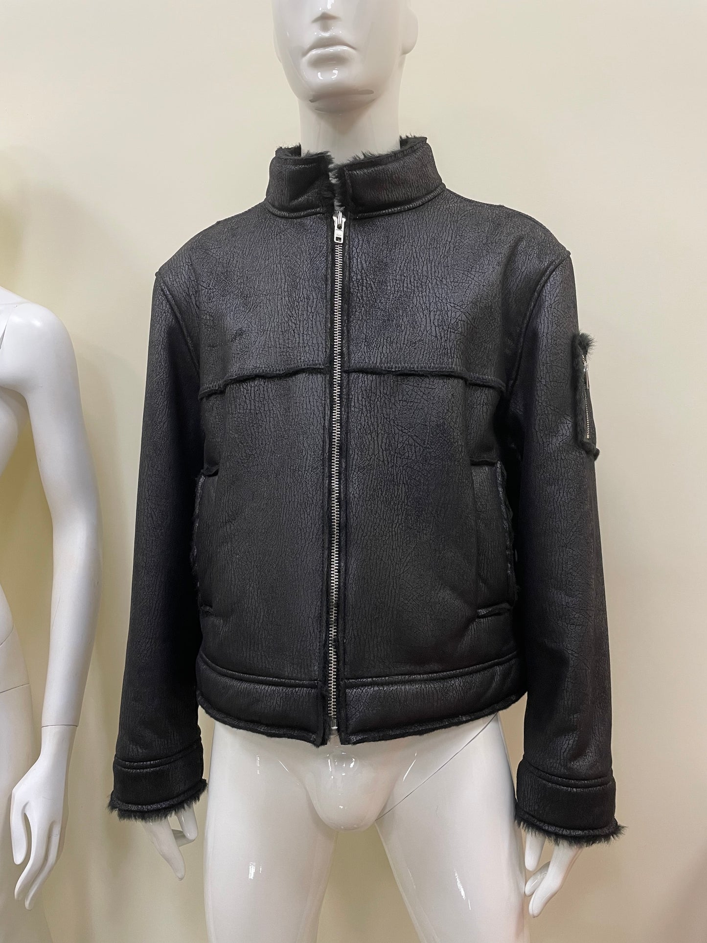 Gosha Rubchinskiy A/W 2016 faux leather shearling jacket (black) - size L