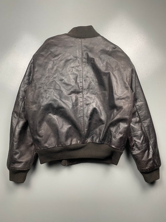 1990's Armani Jeans leather bomber jacket - size 54