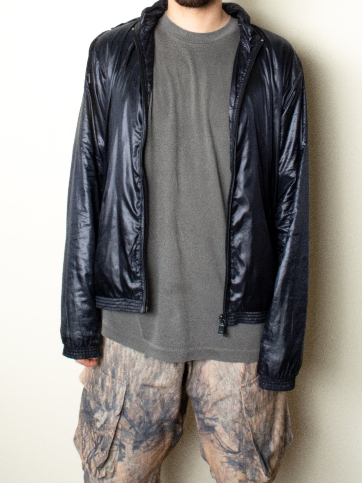 Y-3 - S/S 2007 - nylon windbreaker with packable hood (black) - men's size S
