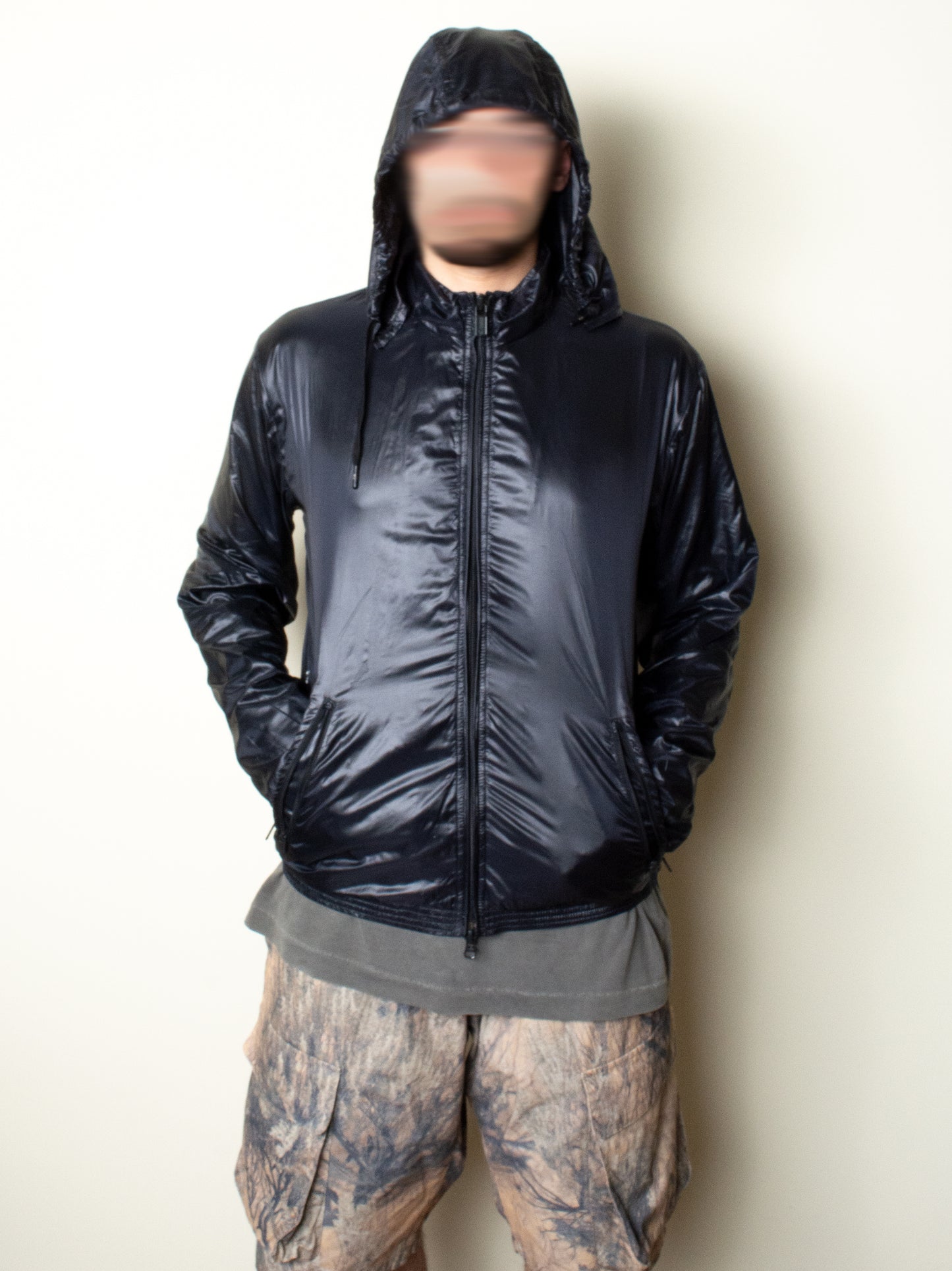 Y-3 - S/S 2007 - nylon windbreaker with packable hood (black) - men's size S