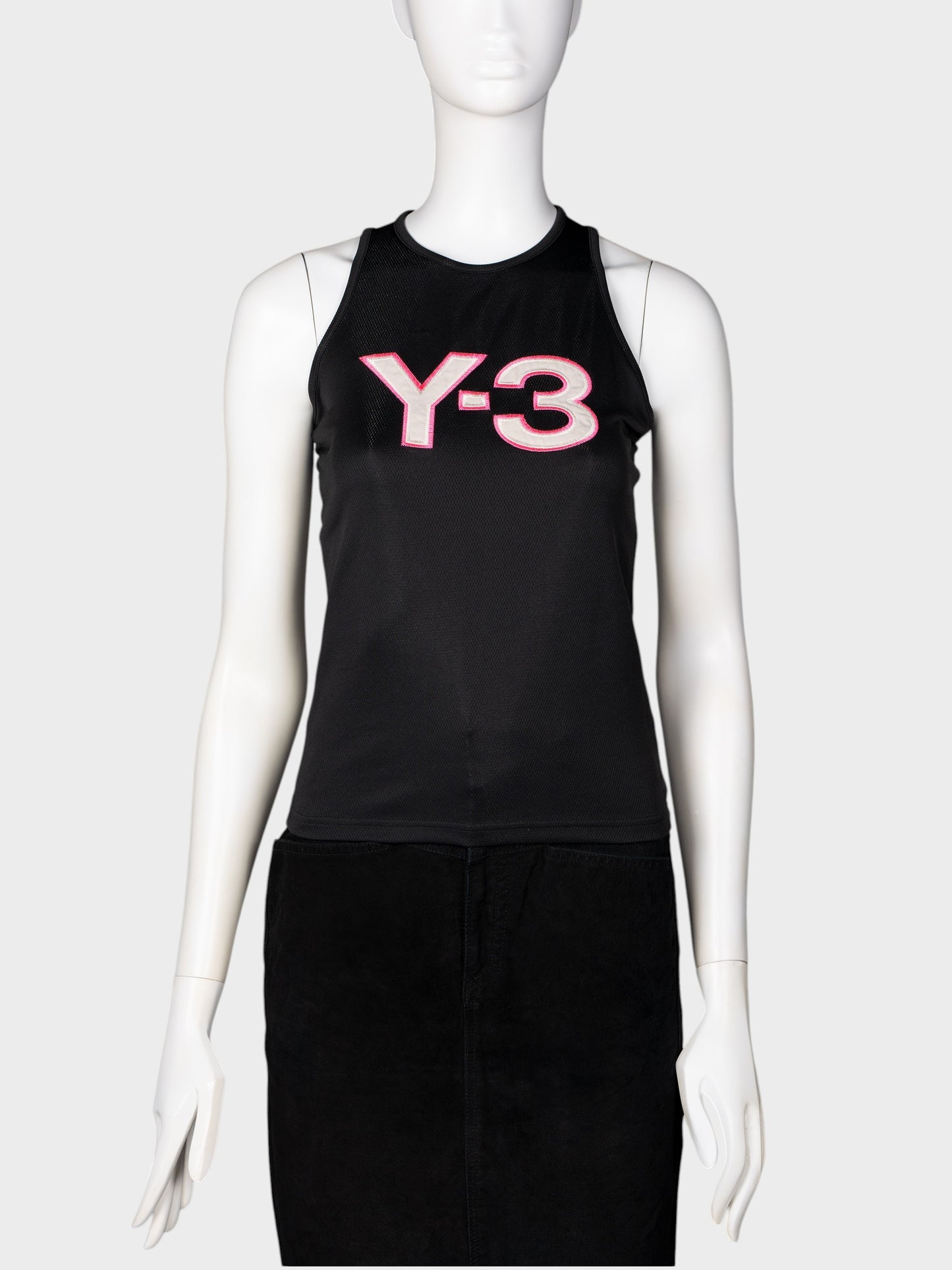 Y-3 - S/S 2004 - embroidered logo mesh tank top (black) - women's size S