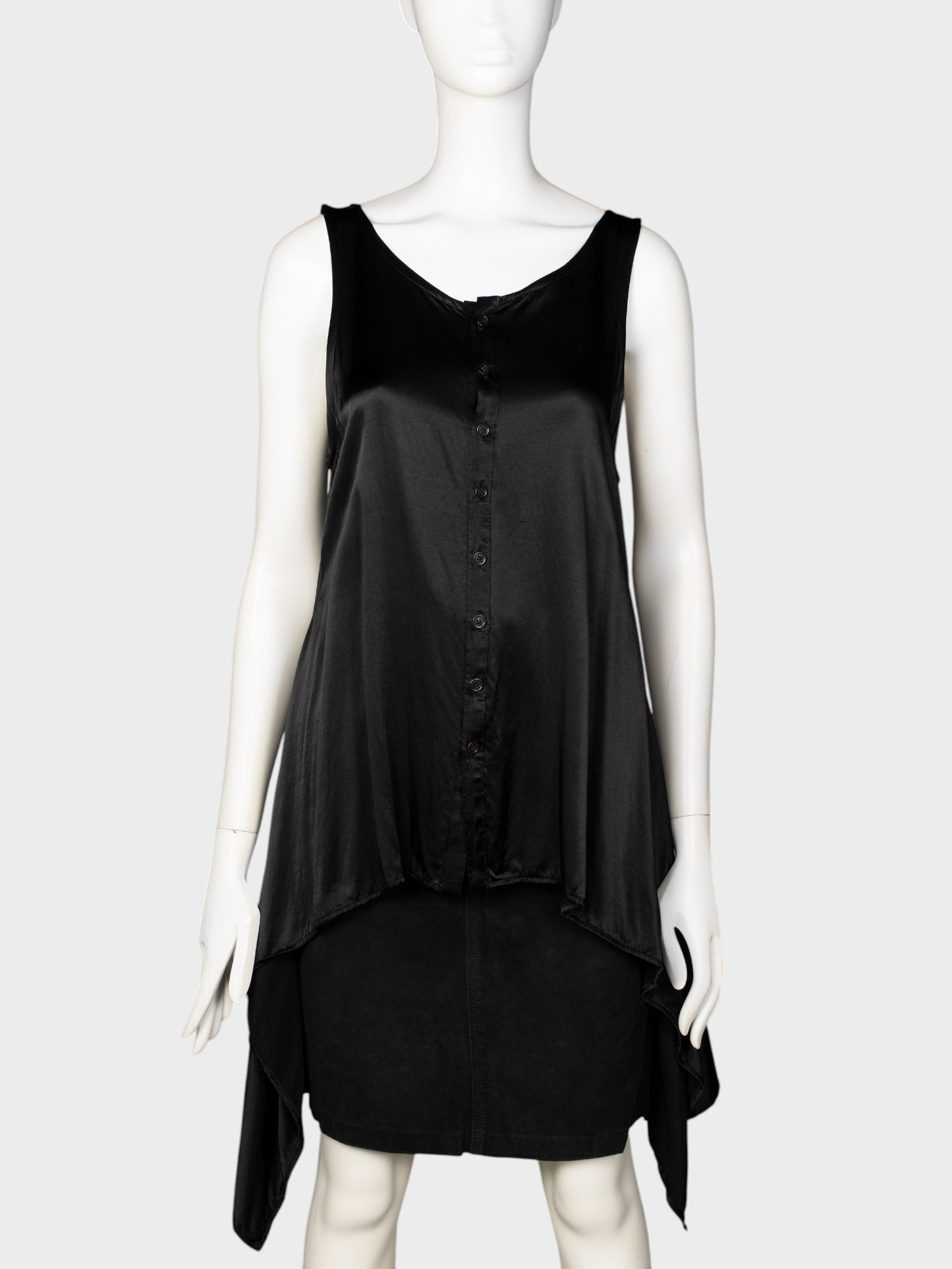 Y's by Yohji Yamamoto - S/S 2004 - rayon draped button-up tank top (black) - women's size 4