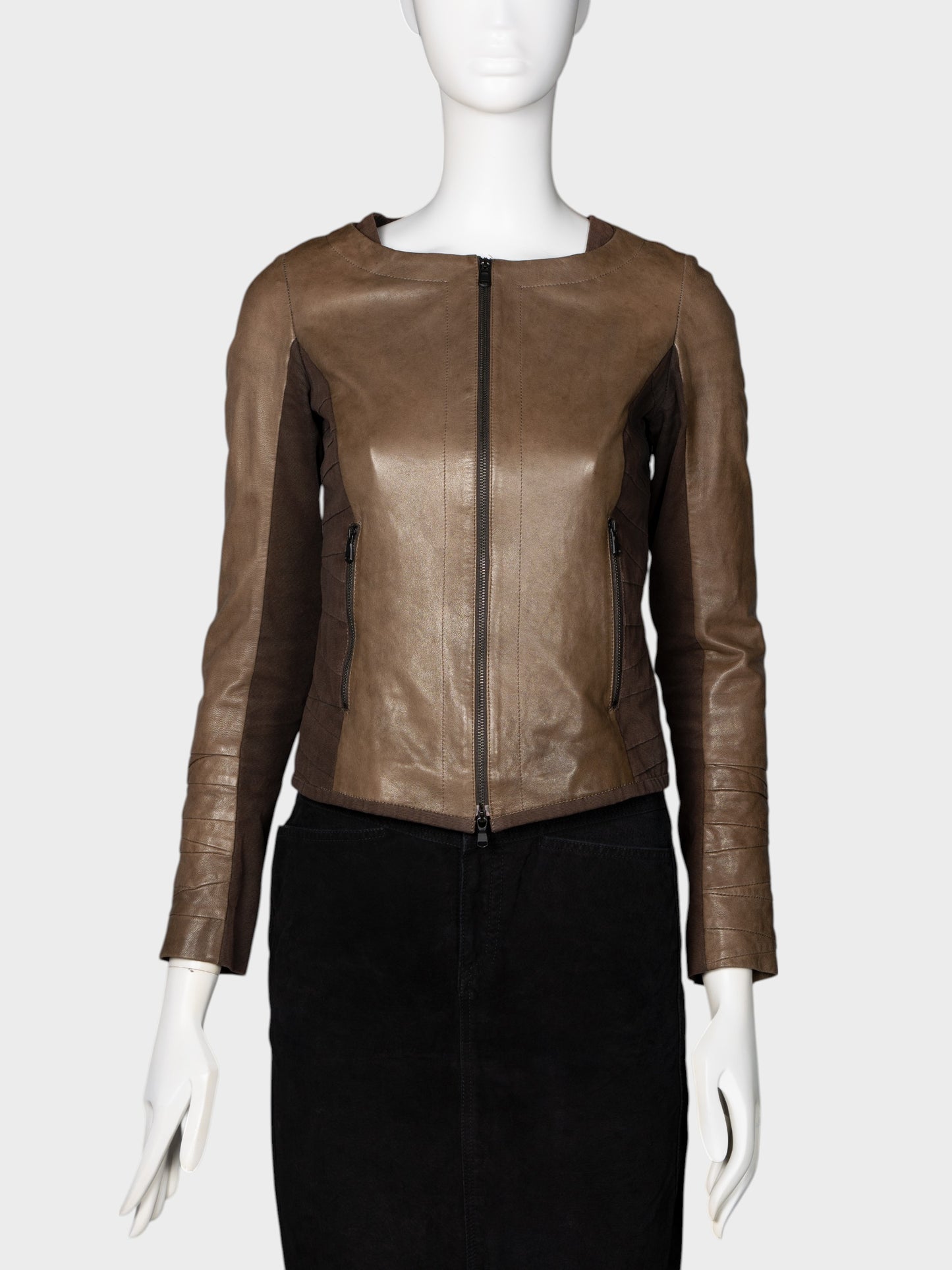 Very Special Pieces of Vespucci - patchwork cotton and leather jacket - women's size 38