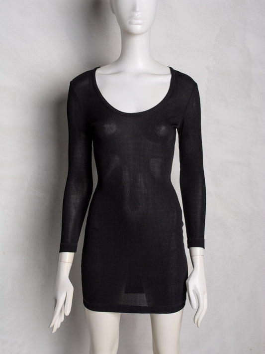 1993 Katharine Hamnett London sheer ribbed long-sleeve bodycon mini dress - size L