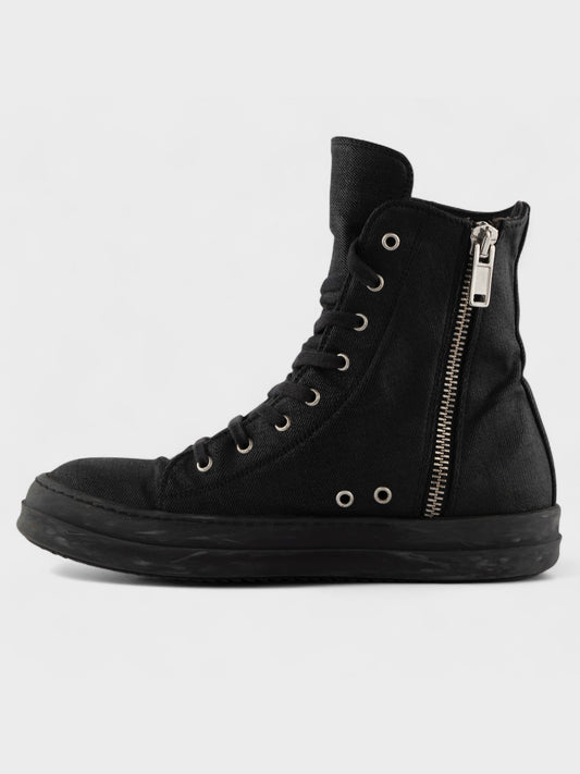 Rick Owens DRKSHDW - A/W 2014 - "Ramones" denim vegan sneakers (Black Wax) - size 42
