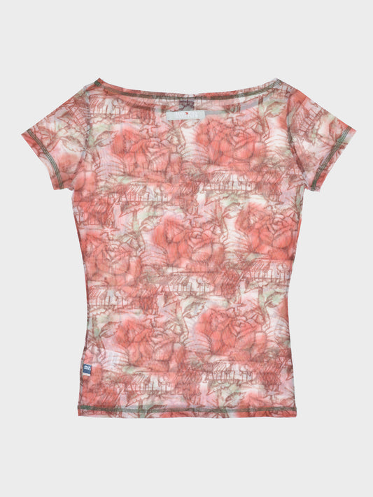 Jean's Paul Gaultier - roses drawing print net t-shirt - size M
