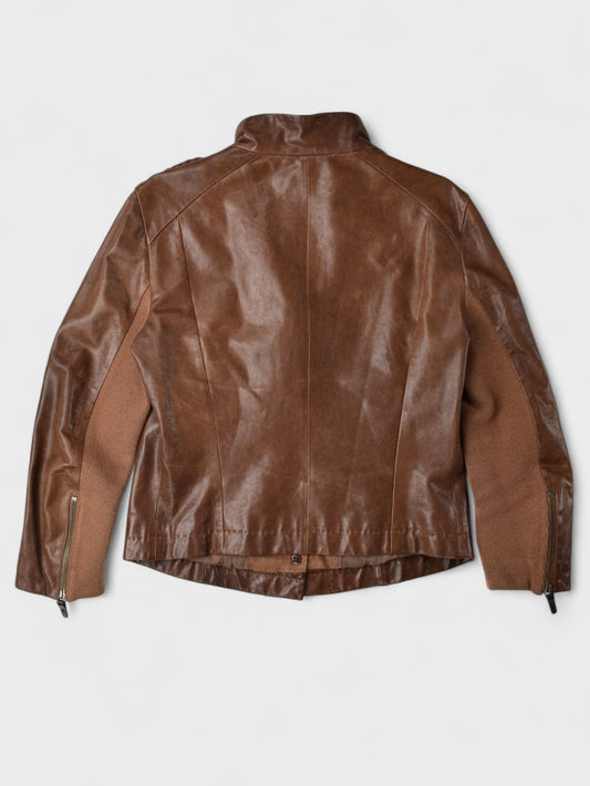 Very Special Pieces of Vespucci - leather jacket with woven detail - women's size 40