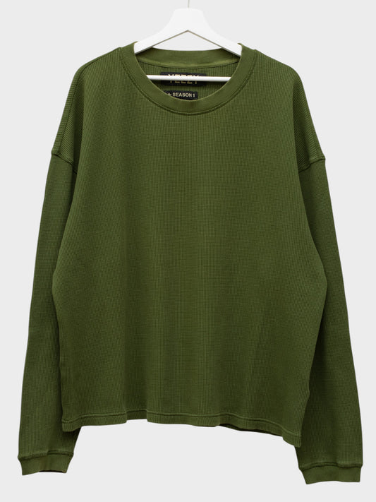 YEEZY Season 1 (2015) - thermal waffle knit long sleeve (Rifle Green) - size S