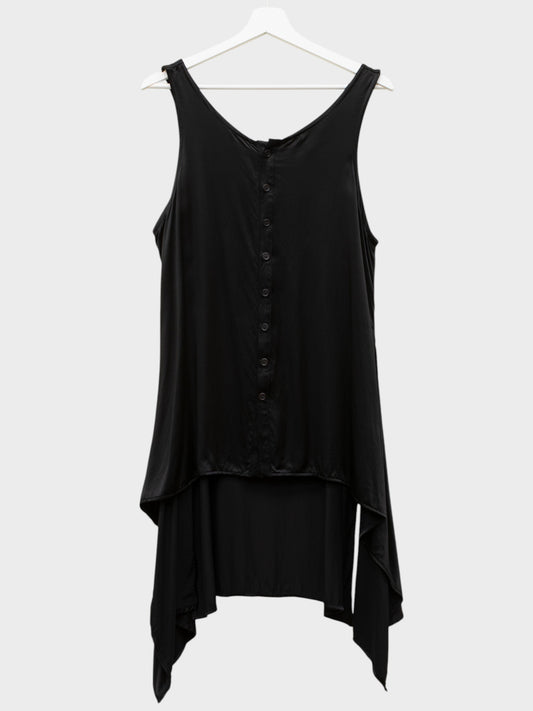 Y's by Yohji Yamamoto - S/S 2004 - rayon draped button-up tank top (black) - women's size 4
