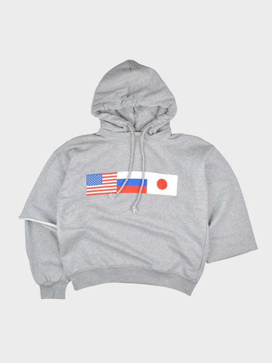 Gosha Rubchinskiy - A/W 2018 - asymmetric flags hoodie (grey) - size S