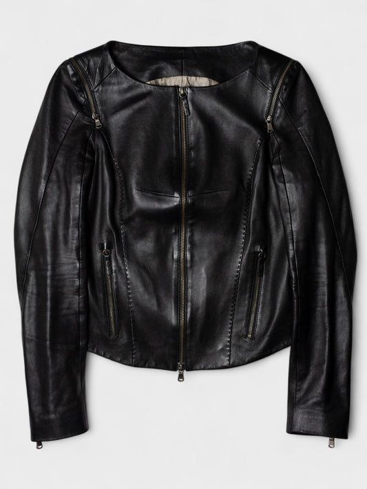Very Special Pieces of Vespucci - leather jacket with shoulder zips - women's size 38