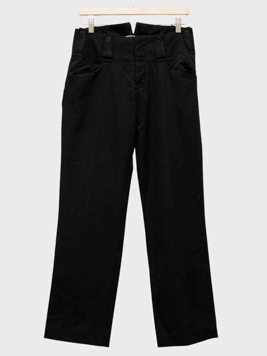 Y's Red Label - A/W 2007 - low waist wool pants with button belt loops (black) - women's size 3
