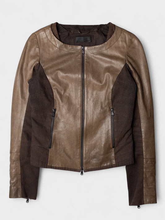 Very Special Pieces of Vespucci - patchwork cotton and leather jacket - women's size 38