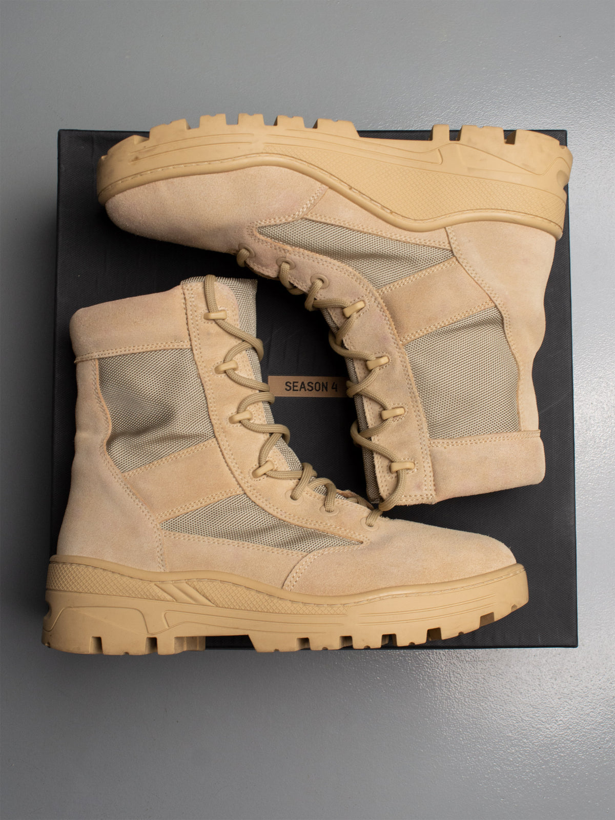 YEEZY Season 4 Sand Nylon and Thick Suede Combat Boots - size 43