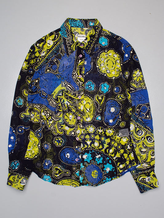 vintage Moschino Jeans sheer shirt with gold print - women's size 44IT