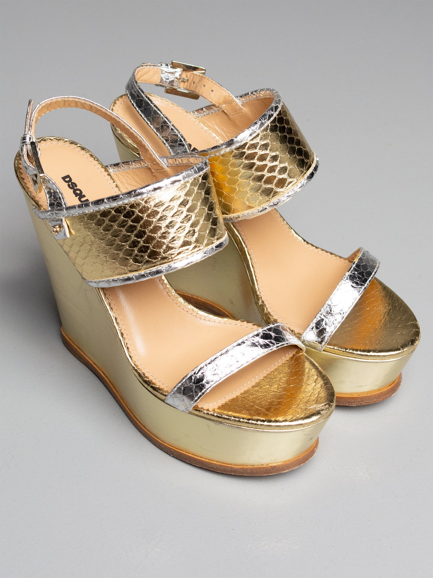 Dsquared2 metallic leather wedge sandals - size 39.5