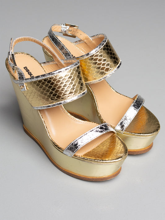 Dsquared2 metallic leather wedge sandals - size 39.5