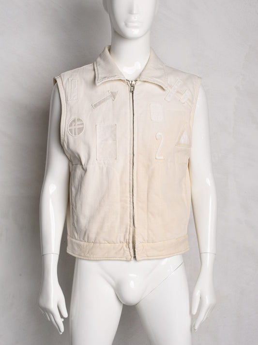 2019 Diesel Red Tag X GR-Uniforma denim vest with patches (white) - size S