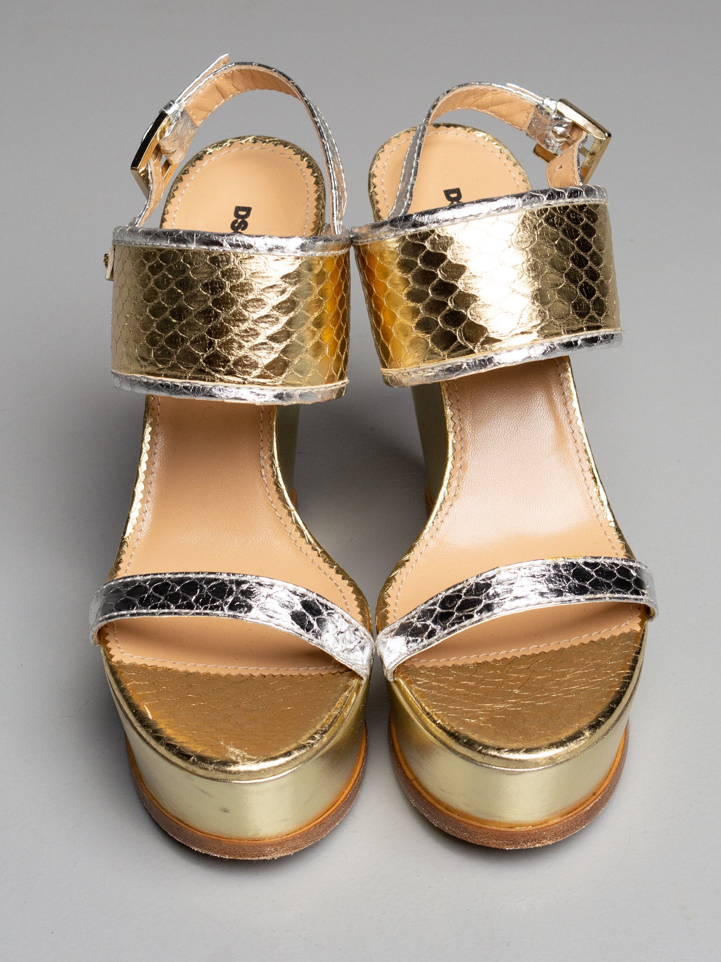 Dsquared2 metallic leather wedge sandals - size 39.5