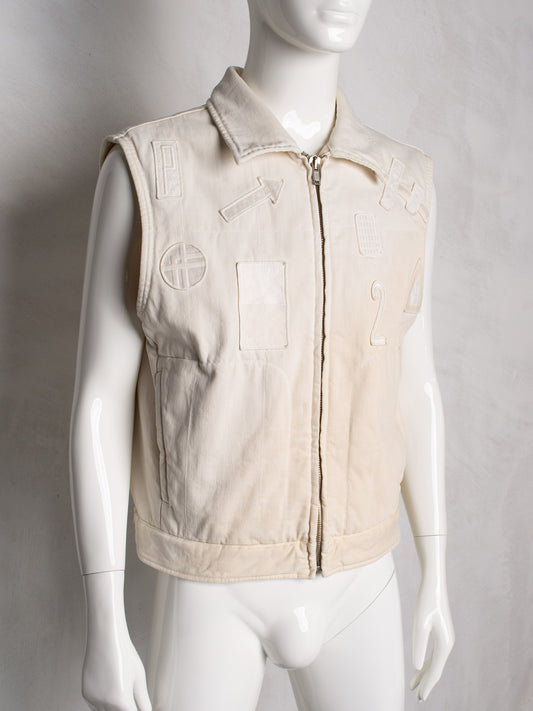 2019 Diesel Red Tag X GR-Uniforma denim vest with patches (white) - size S