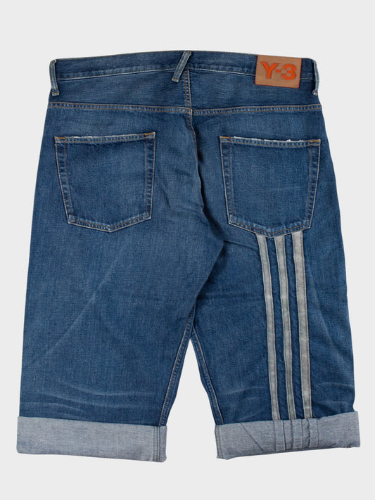 Y-3 - A/W 2005 - leather stripes denim shorts - size 38 (XL)