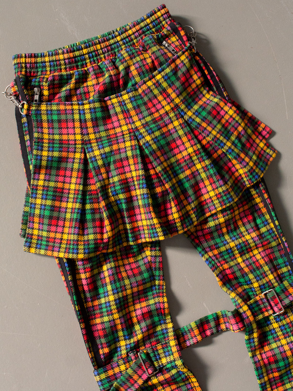 adidas Originals by Jeremy Scott - S/S 2011 - plaid bondage track pants - size XS