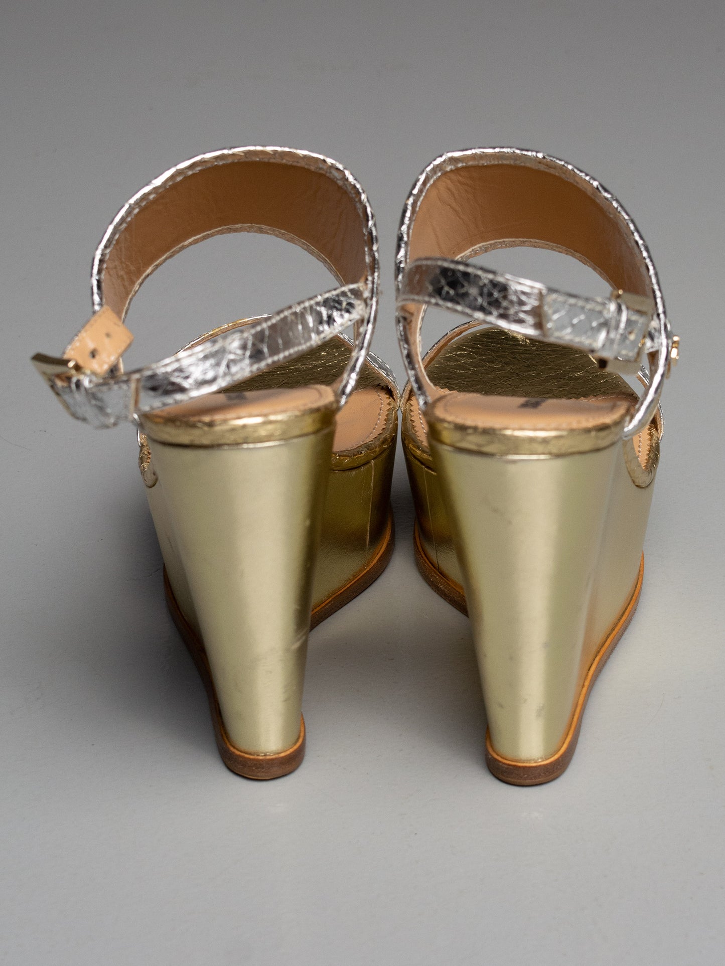 Dsquared2 metallic leather wedge sandals - size 39.5