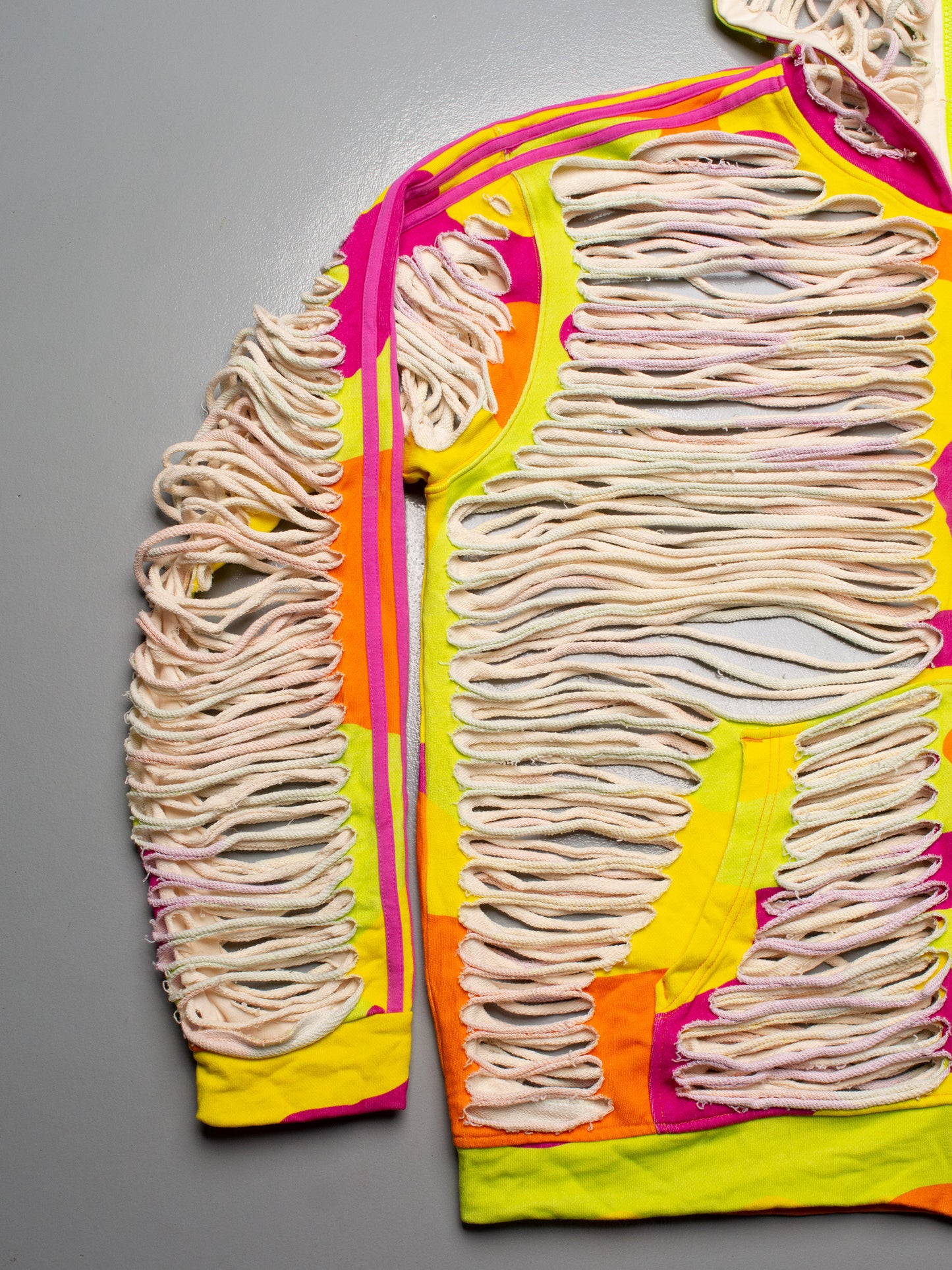 adidas Originals by Jeremy Scott - A/W 2013 - neon camo slashed zip-up hoodie - size L
