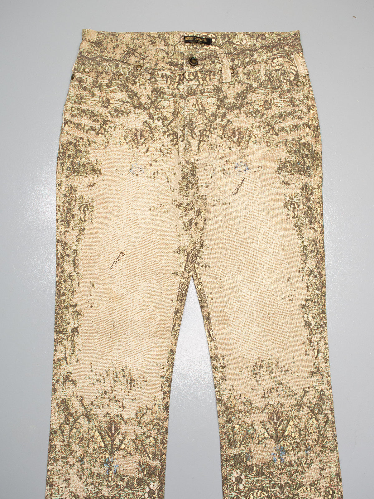 Roberto Cavalli - A/W 2002 - baroque tapestry print flared jeans - women's size S
