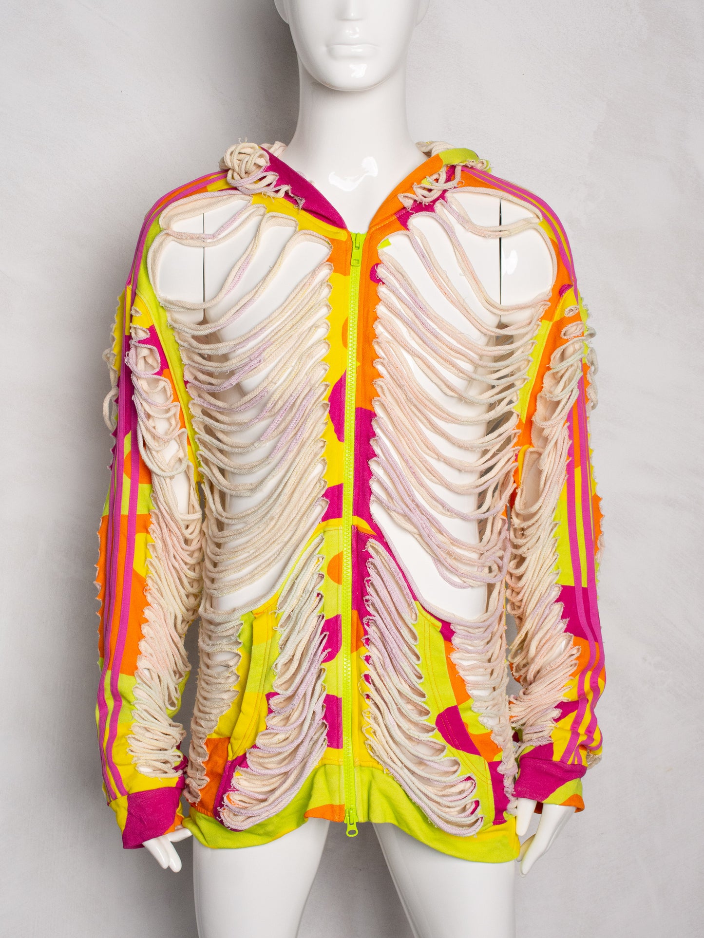 adidas Originals by Jeremy Scott - A/W 2013 - neon camo slashed zip-up hoodie - size L
